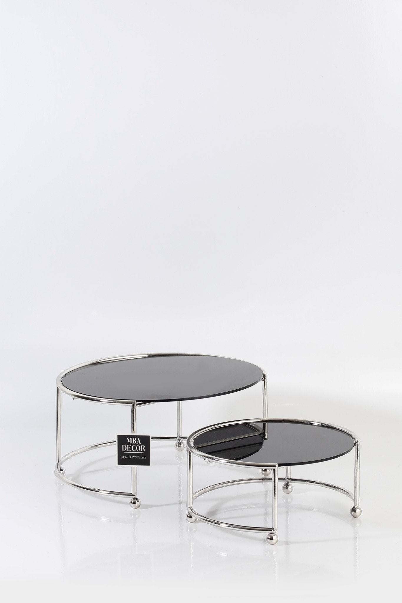 Set 2 Platouri Etajate pentru Candy Bar si Servire, Model Zigon, Metal Argintiu si Plexiglas Negru, 24-20 cm – MBA Decor