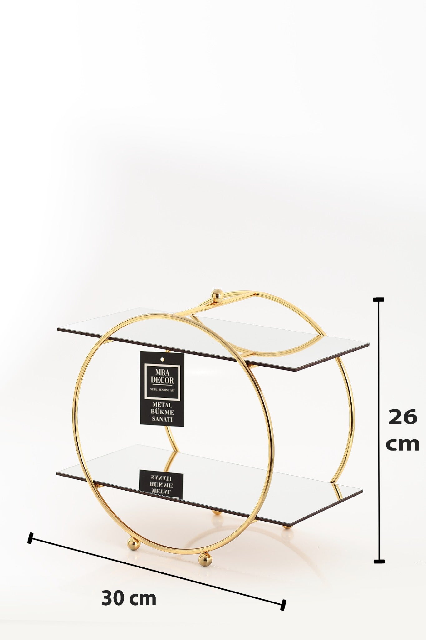 Suport Etajat Rotund Premium pentru Candy Bar, Metal Auriu și Oglindă Neagră, 30x26cm – MBA Decor