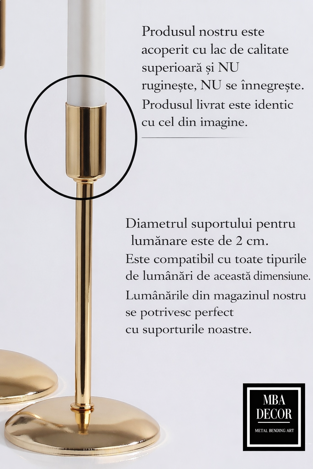 Set 3 Suporturi / Sfesnice Lumanari din Metal Auriu – Design Modern
