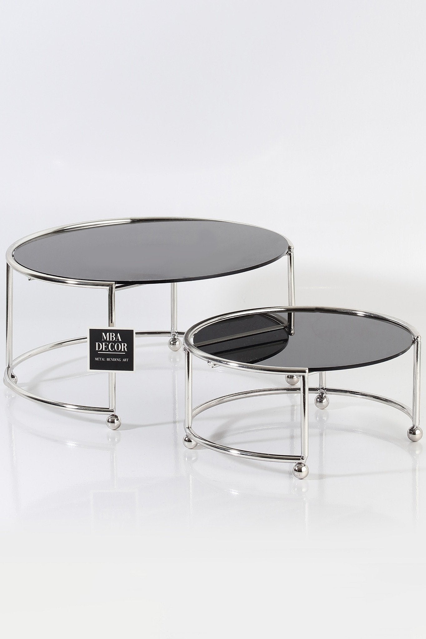 Set 2 Platouri Etajate pentru Candy Bar si Servire, Model Zigon, Metal Argintiu si Plexiglas Negru, 24-20 cm – MBA Decor