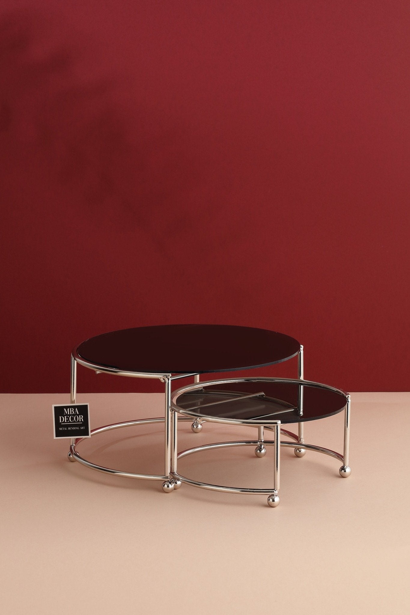 Set 2 Platouri Etajate pentru Candy Bar si Servire, Model Zigon, Metal Argintiu si Plexiglas Negru, 24-20 cm – MBA Decor