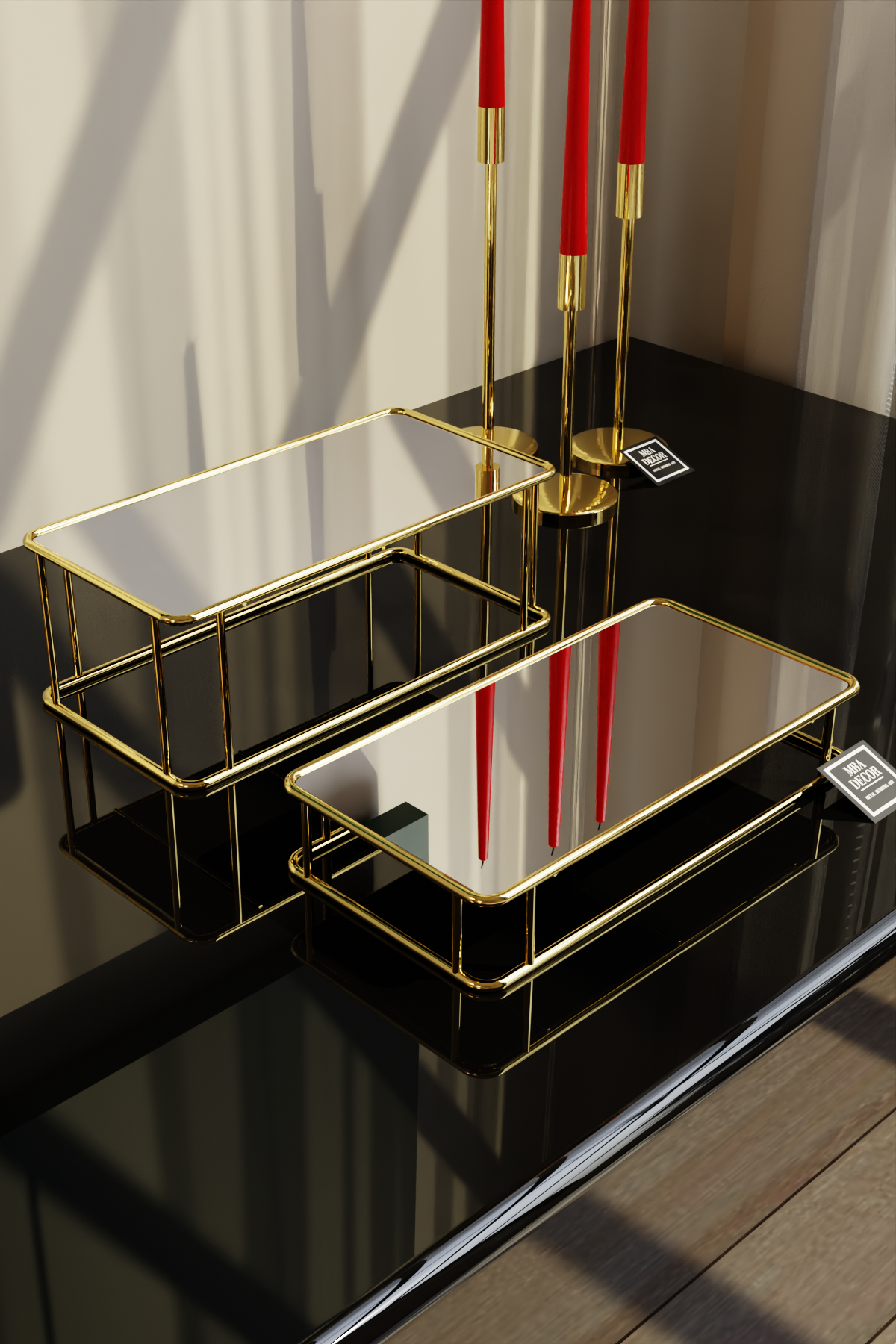 Set 2 Suporturi Premium pentru Candy Bar, Metal Auriu și Oglindă, 35x15 cm (H: 9/4 cm) – MBA Decor