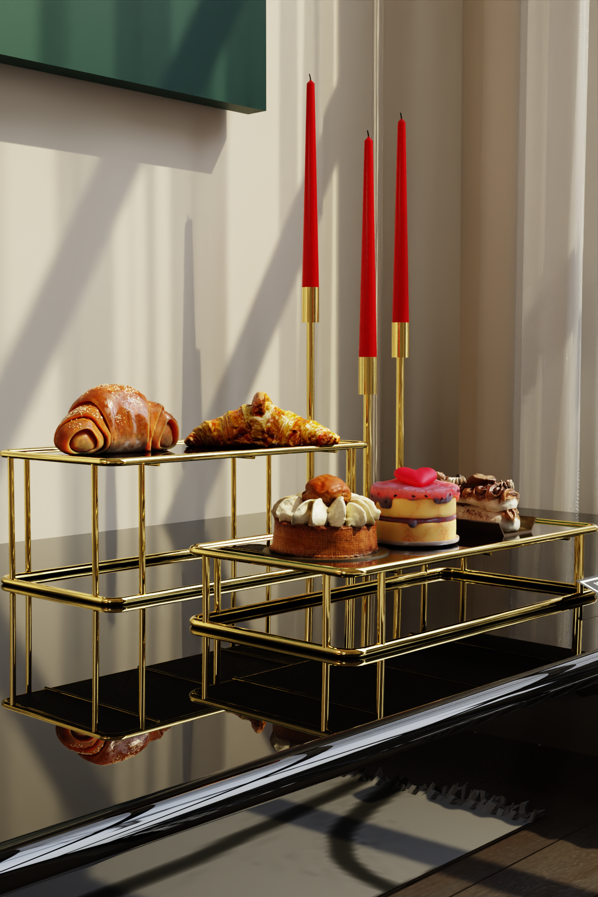 Set 2 Suporturi Premium pentru Candy Bar, Metal Auriu și Oglindă, 35x15 cm (H: 9/4 cm) – MBA Decor