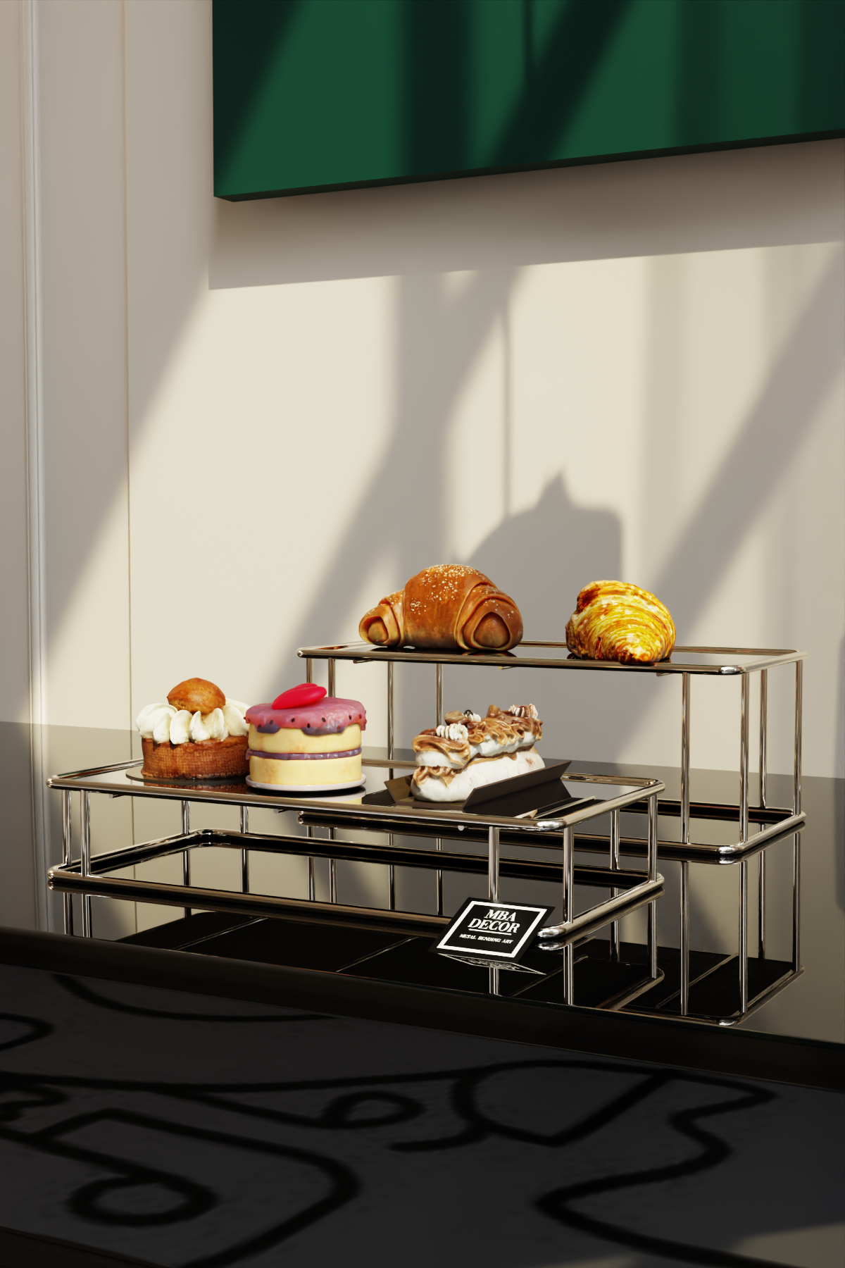 Set 2 Suporturi Candy Bar Premium, Metal Argintiu și Oglindă, 35x15 cm – MBA Decor