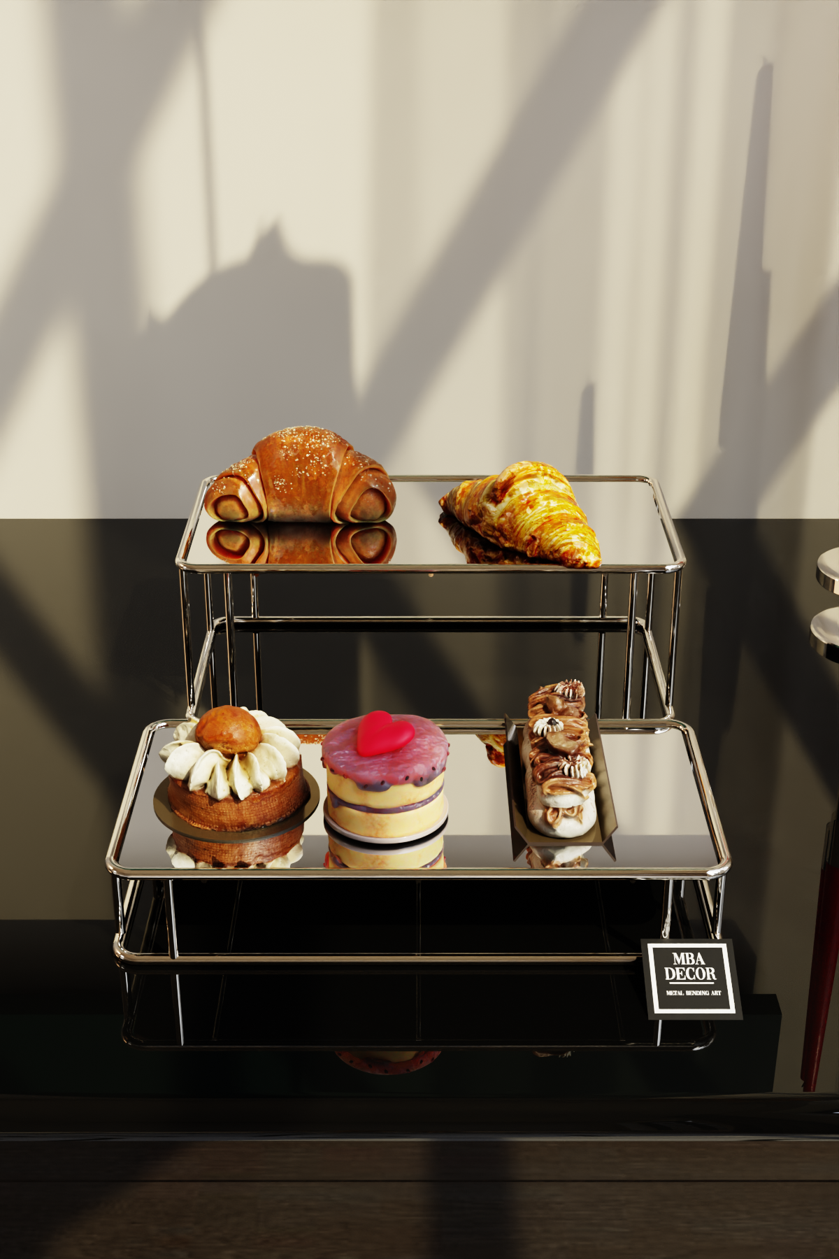 Set 2 Suporturi Candy Bar Premium, Metal Argintiu și Oglindă, 35x15 cm – MBA Decor