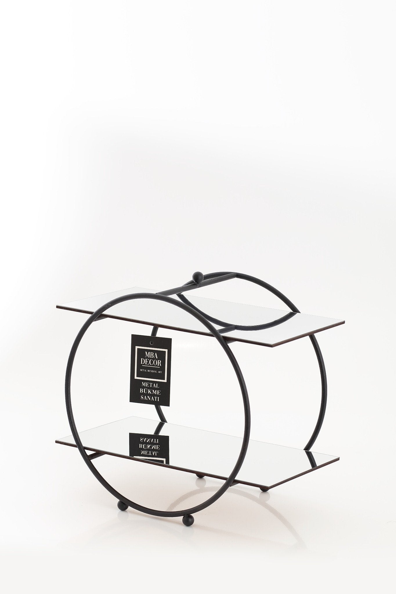 Suport Etajat Rotund Candy Bar, Metal Negru și Oglindă, 30x26 cm – MBA Decor