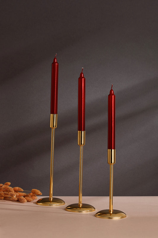 Set 3 Suporturi / Sfesnice Lumanari din Metal Auriu – Design Modern