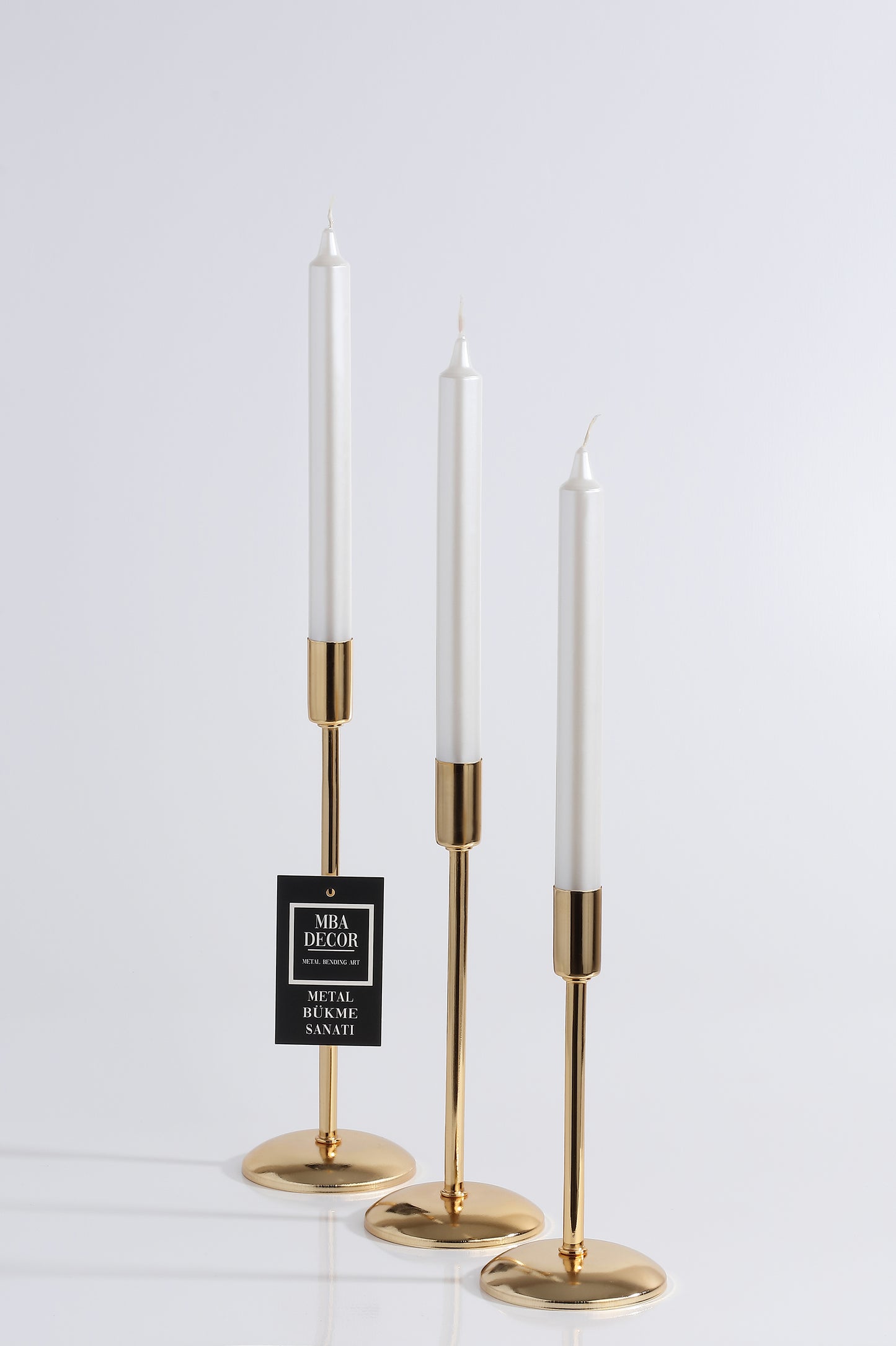 Set 3 Suporturi / Sfesnice Lumanari din Metal Auriu – Design Modern