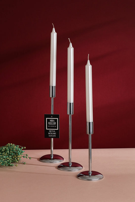 Set 3 Suporturi Lumanari Metal Argintiu – Design Modern
