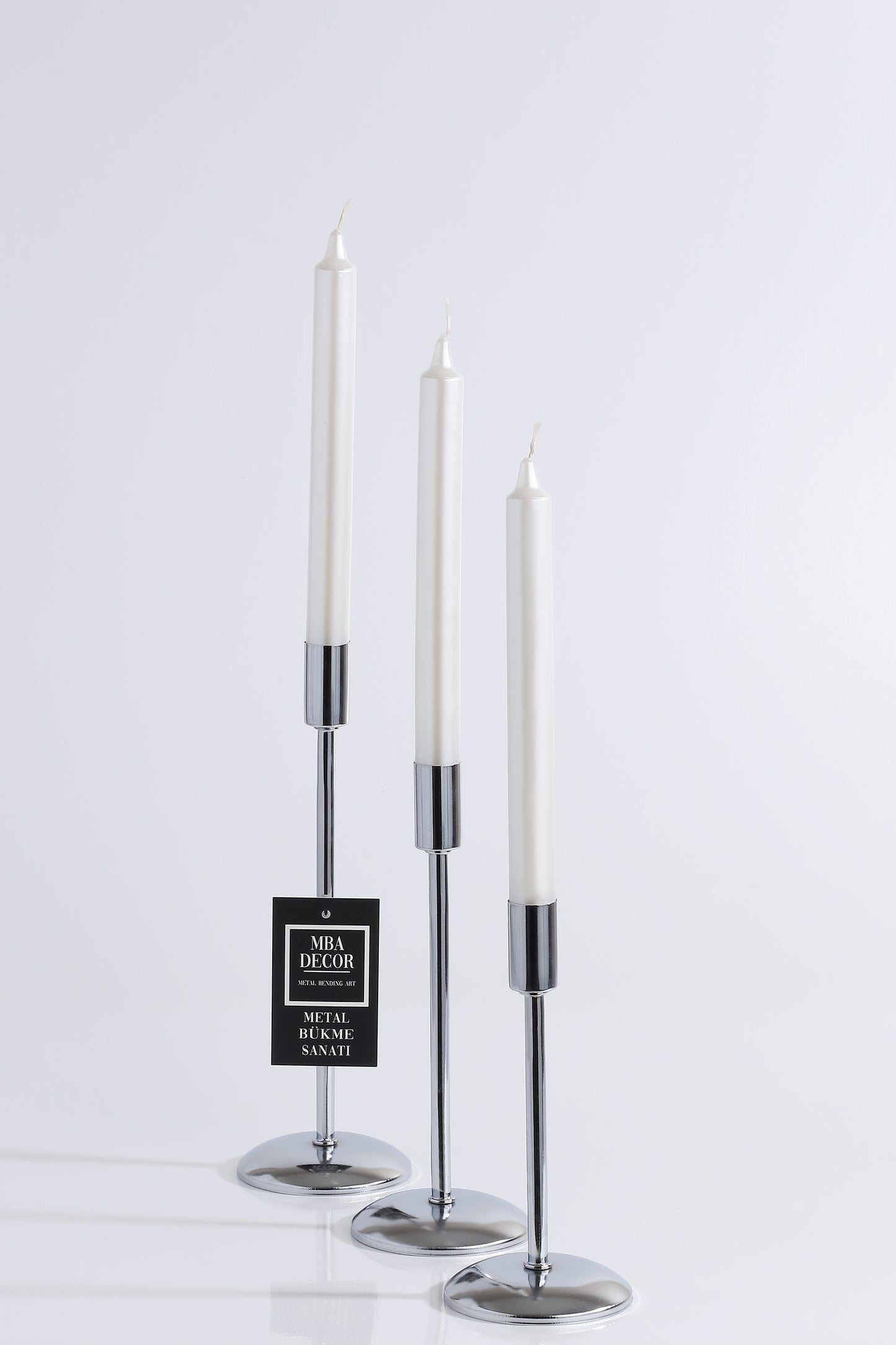 Set 3 Suporturi Lumanari Metal Argintiu – Design Modern