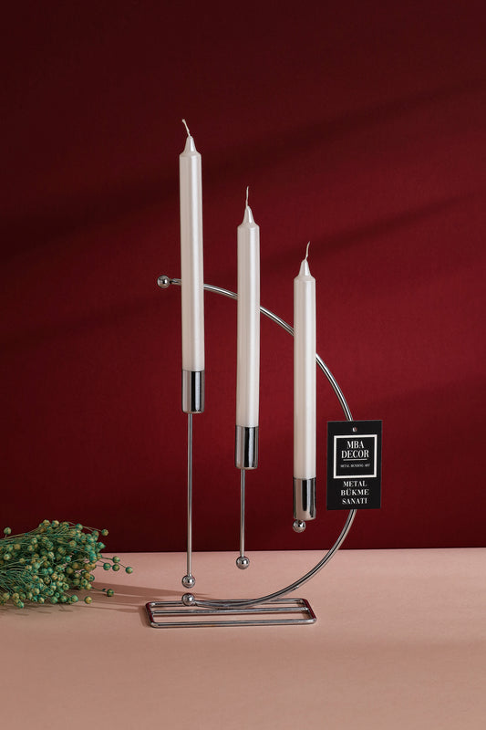 Nota Set 3 Suporturi Lumanari Metal Argintiu – Design Elegant